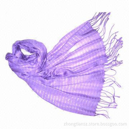 100% viscose scarf with shiner, Made of viscose, various colors are available